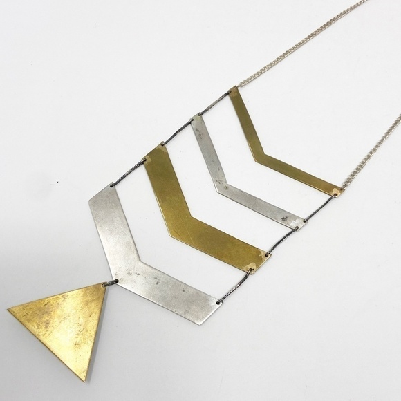 Chevron Arrow Stack Gold Silver Statement Necklace - Picture 5 of 9